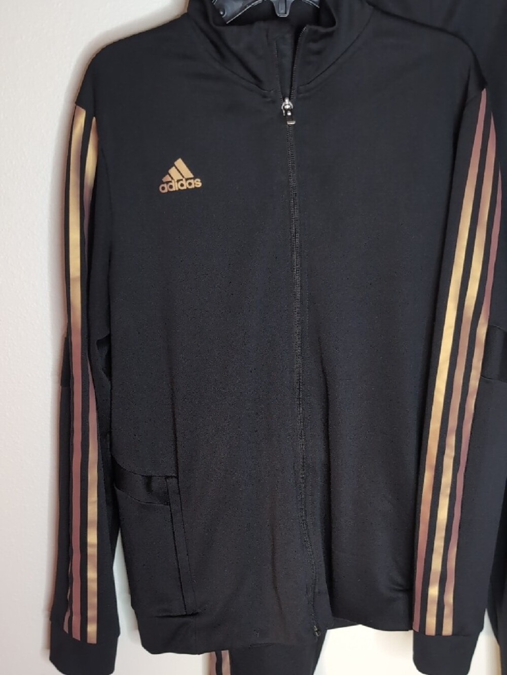 adidas Black Track Jacket and Pants with Metallic Gold Stripes - Picture 2 of 12